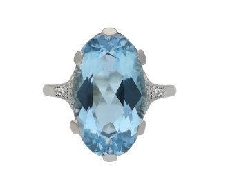 Aquamarine and diamond ring, circa 1920. Hatton Garden