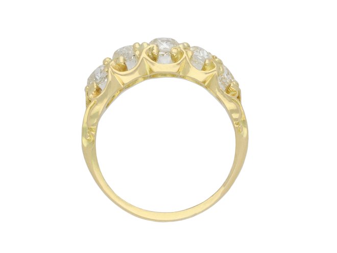 Victorian diamond five stone ring, circa 1900. Hatton Garden