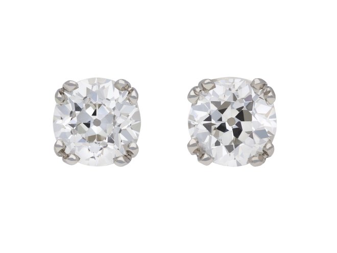 Old cut diamond stud earrings, circa 1915. Hatton Garden