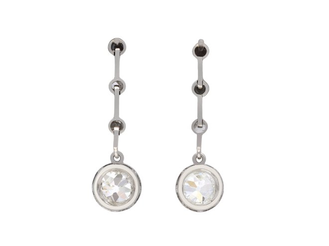 Antique Diamond Drop Earrings, circa 1920. Hatton Garden