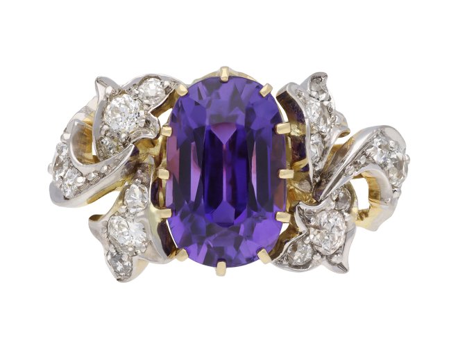 Ceylon sapphire and diamond cluster ring, circa 1910. Hatton Garden