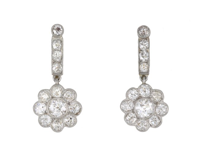 Edwardian diamond drop earrings hatton garden