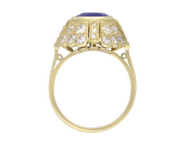 Ceylon sapphire and diamond cluster ring, 1940. Hatton garden