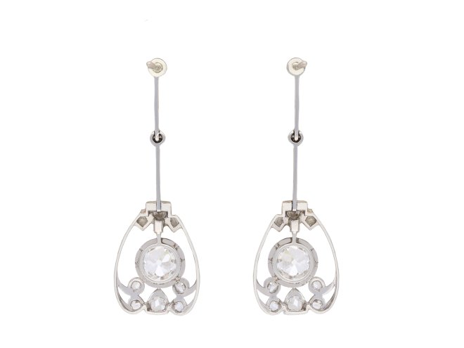 Belle Époque diamond drop earrings, French, circa 1915. Hatton Garden