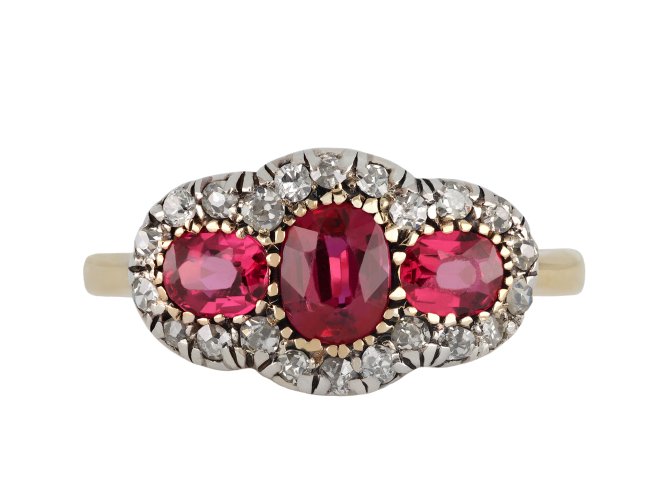 Victorian Ruby and Diamond Cluster Ring hatton garden