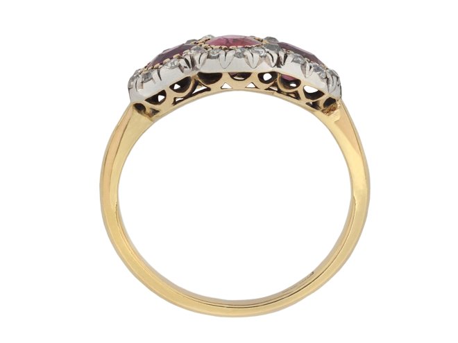 Victorian Ruby and Diamond Cluster Ring hatton garden