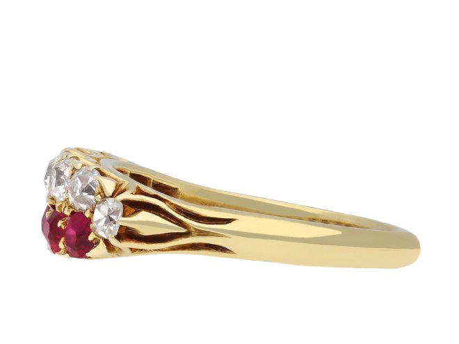 Victorian ruby and diamond two row ring, circa 1890. Hatton Garden