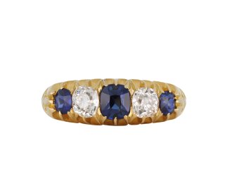 Victorian sapphire and diamond five stone ring, English, circa 1900.