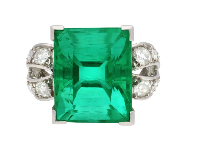 Colombian emerald and diamond ring, circa 1925.  Hatton Garden