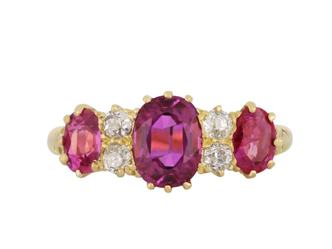 Burmese ruby diamond seven stone ring, circa 1880 hatton garden