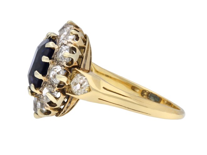 Sapphire and diamond coronet cluster ring, circa 1900. Hatton Garden