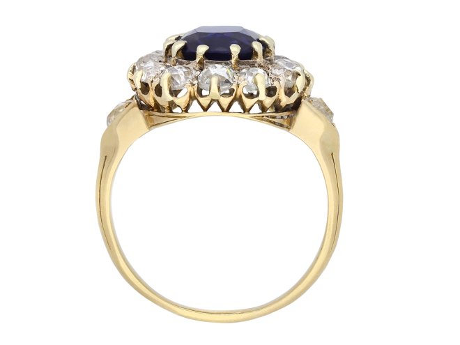 Sapphire and diamond coronet cluster ring, circa 1900. Hatton Garden