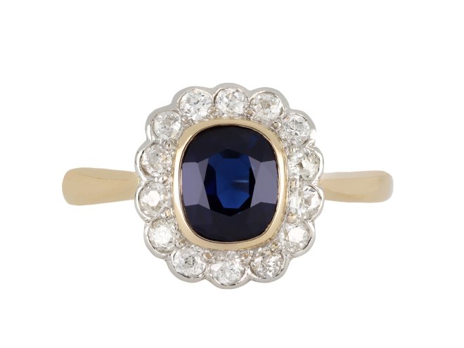 Sapphire and diamond coronet cluster ring hatton garden