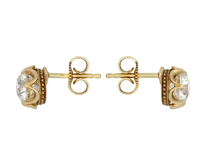 Old mine diamond stud earrings, circa 1890 hatton garden