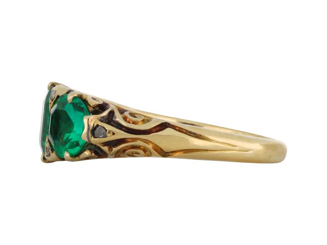 Colombian emerald three stone ring, circa 1890 hatton garden