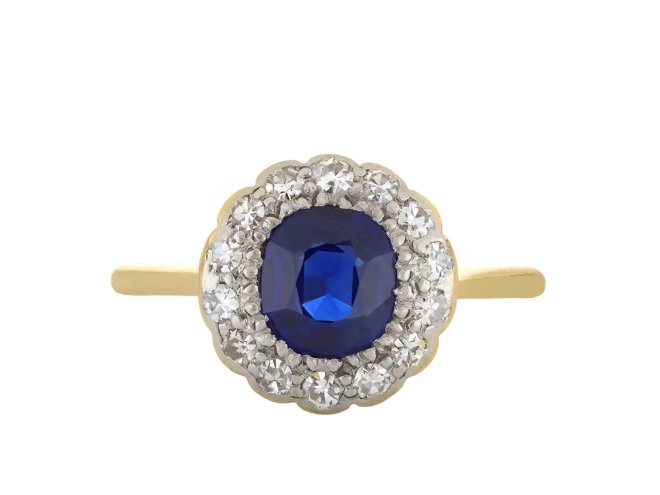 Edwardian sapphire and diamond coronet cluster ring hatton garden