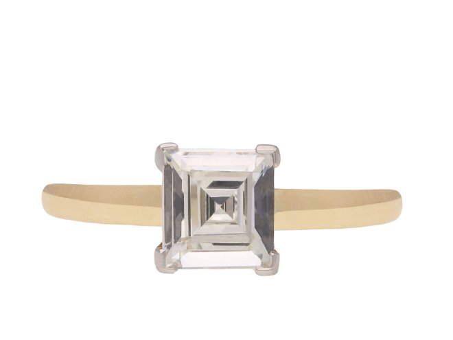 Square step cut diamond ring, circa 1950. Hatton Garden