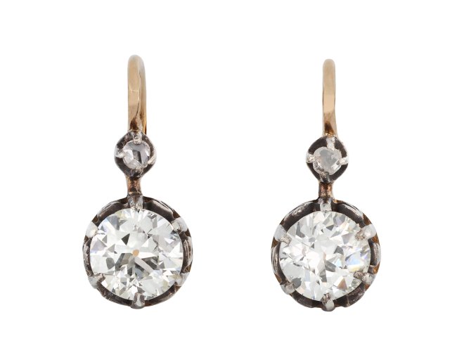 Belle Époque diamond drop earrings, French, circa 1905.Hatton Garden