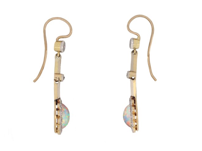 Edwardian Opal and Diamond drop earrings, circa 1915. Hatton Garden