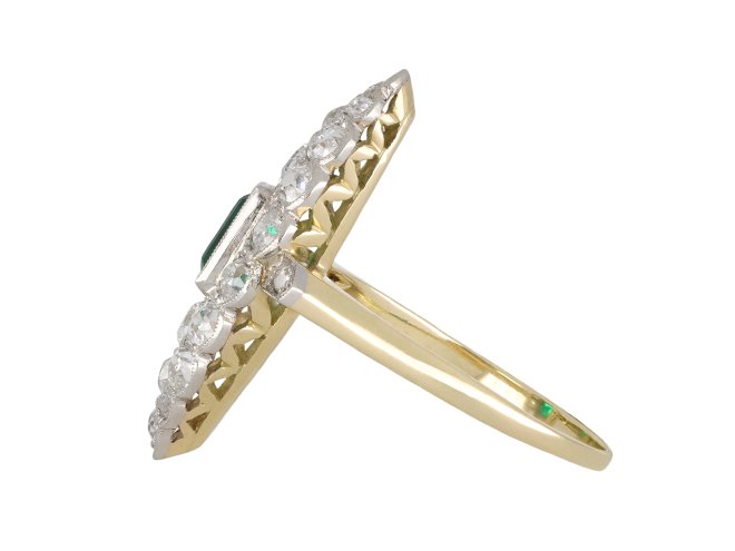 Colombian emerald and diamond marquise cluster ring hatton garden