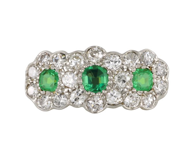 Edwardian emerald and diamond triple cluster ring hatton garden