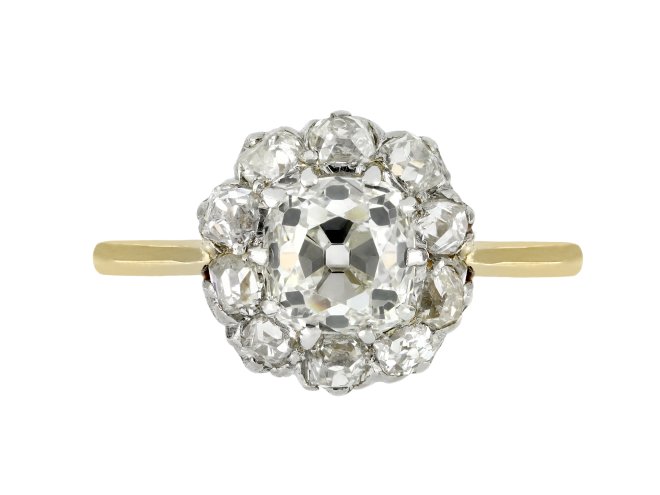 Old mine diamond coronet cluster ring, circa 1905. Hatton Garden