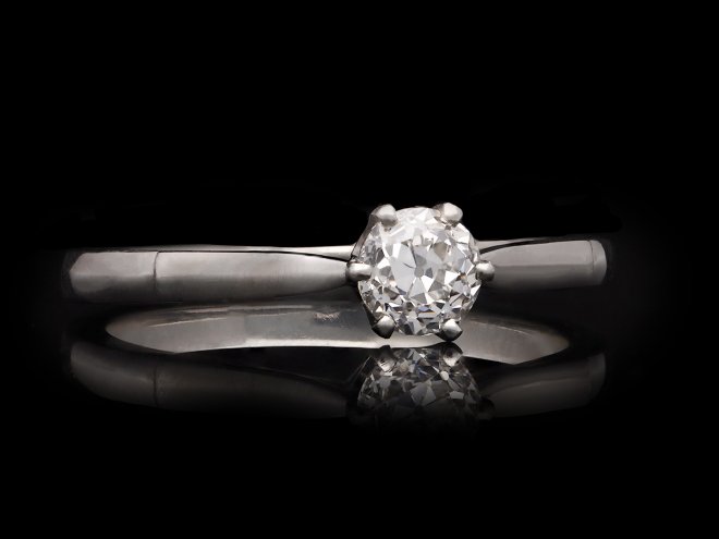 Art Deco diamond solitaire ring, circa 1920. Hatton Garden