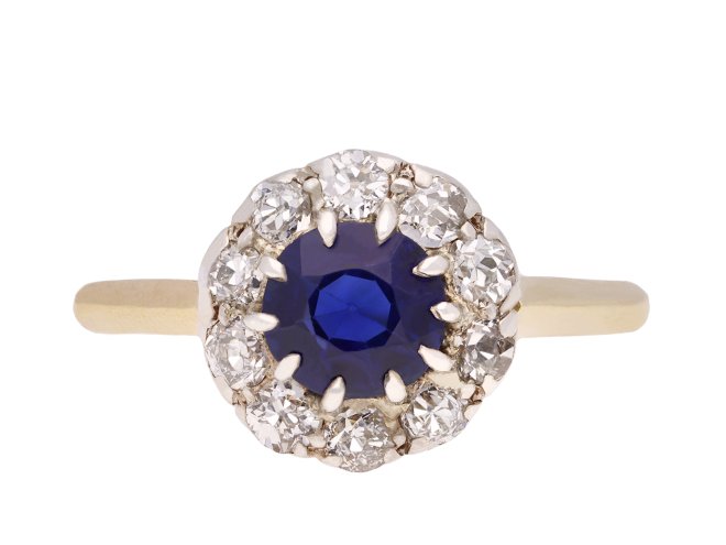 Victorian sapphire and diamond coronet cluster ring, circa 1890. Hatton Garden