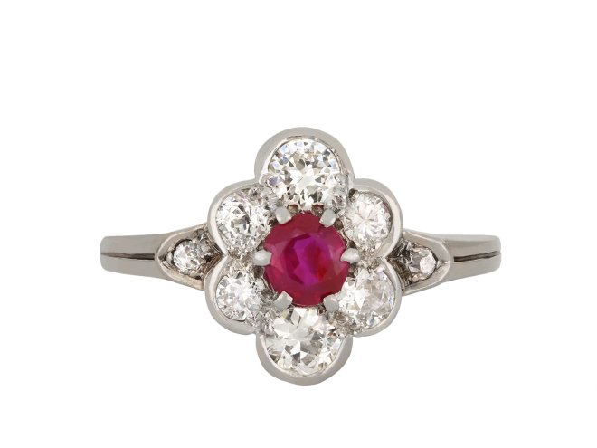 Ruby and diamond cluster ring, circa 1920 hatton garden