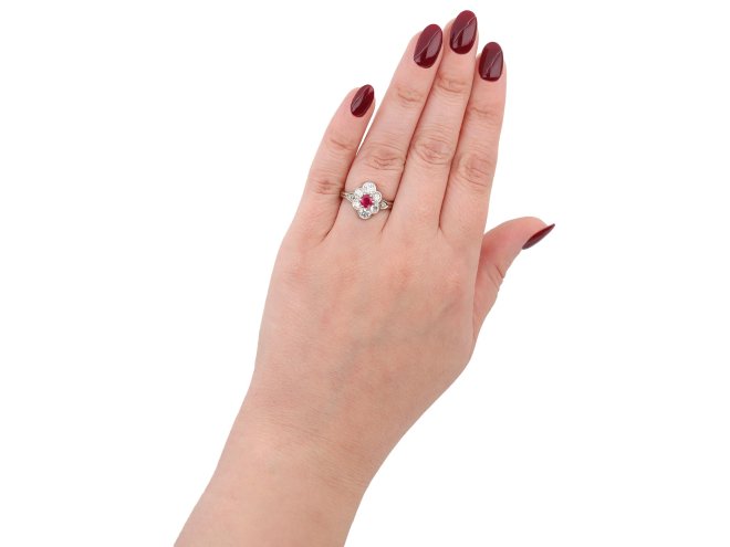 Ruby and diamond cluster ring, circa 1920 hatton garden