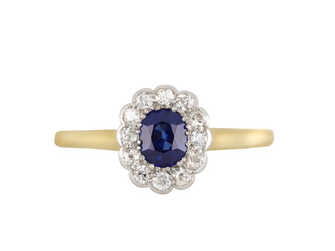 Edwardian sapphire and diamond coronet cluster ring hatton garden