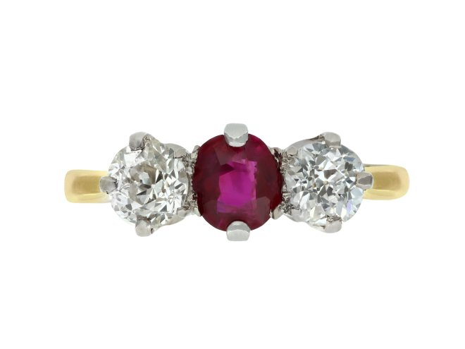 ruby and diamond three stone ring circa 1910 