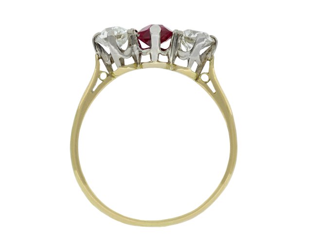 ruby and diamond three stone ring circa 1910 