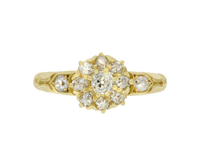 Victorian old mine diamond coronet cluster ring, English