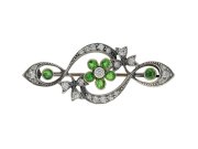 Victorian demantoid garnet and diamond brooch. hatton garden