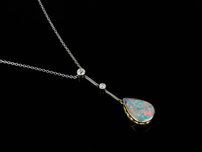 Opal and diamond drop pendant, circa 1915 hatton garden