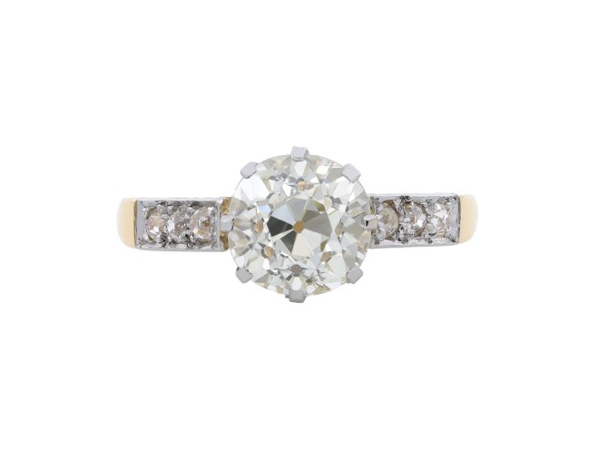 Old cut diamond flanked solitaire ring, circa 1910. hatton garden