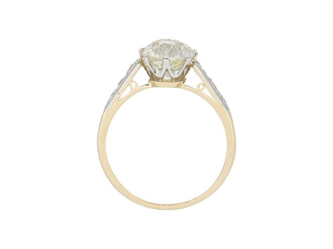 Old cut diamond flanked solitaire ring, circa 1910. hatton garden