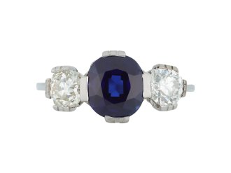 Sapphire and Diamond three stone ring, circa 1920. hatton garden