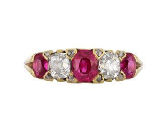 Burmese Ruby and Diamond Five Stone Ring, circa 1890.