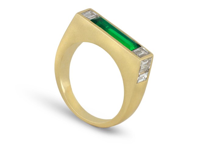 Vintage emerald and diamond ring, circa 1980.