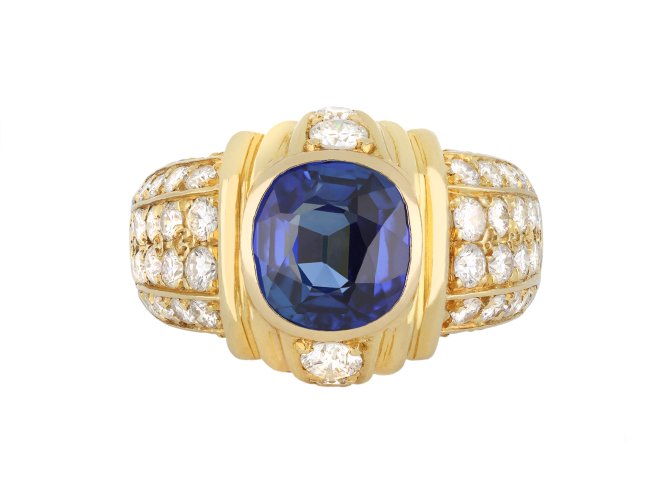 Burmese Sapphire and Diamond bombé cluster ring, French, circa 1970.