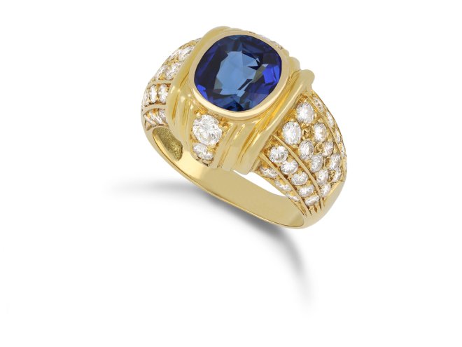 Burmese Sapphire and Diamond bombé cluster ring, French, circa 1970.