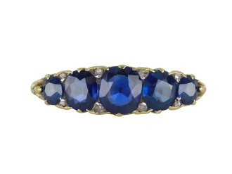 Victorian sapphire five stone ring, circa 1900.