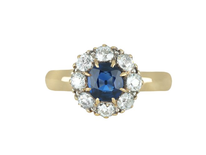 Victorian Sapphire and diamond coronet cluster ring, circa 1900.