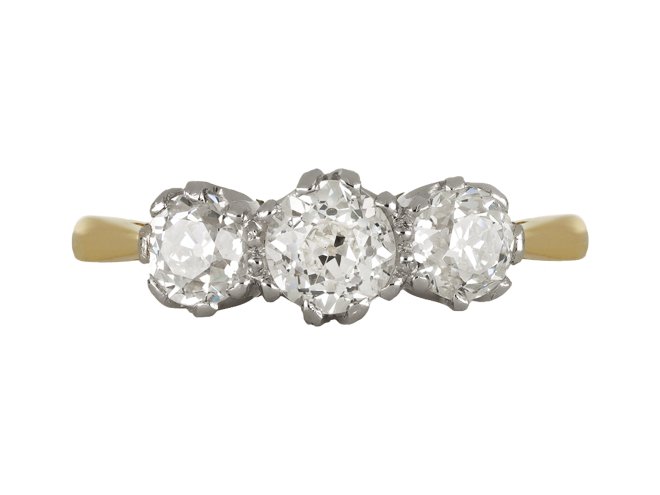 Edwardian diamond three stone ring, circa 1910. hatton garden