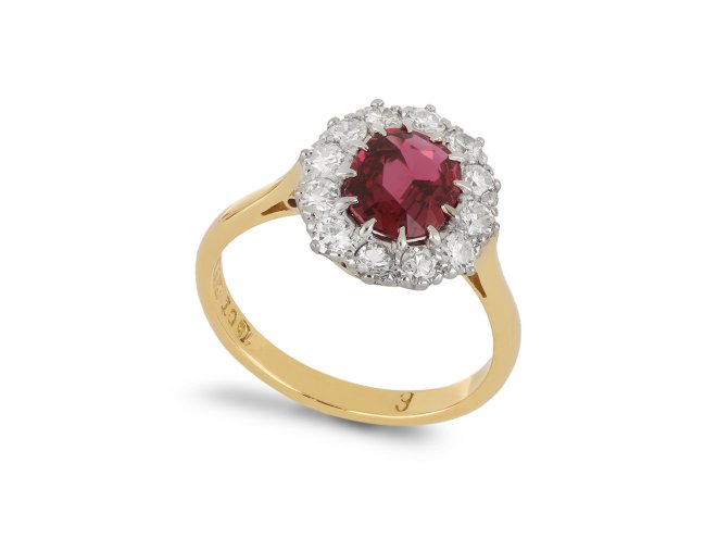 Vintage ruby and diamond coronet cluster ring,  hatton garden