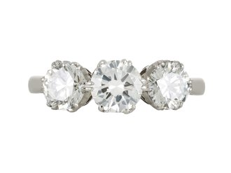 Diamond three stone ring, circa 1950.