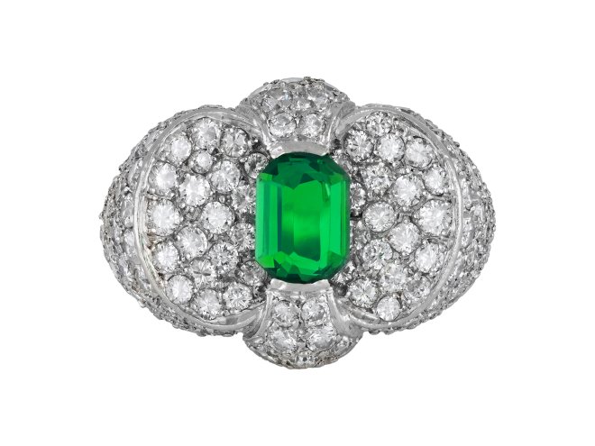 Colombian emerald and diamond cocktail ring. hatton garden