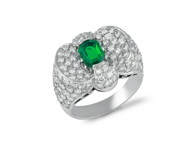 Colombian emerald and diamond cocktail ring. hatton garden